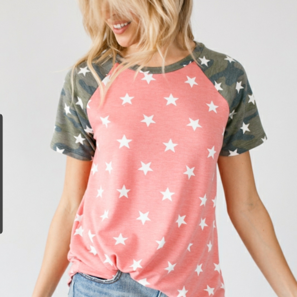 Eluna short sleeve shirt soft gray/ coral stars